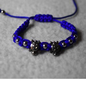 NWOT Blue Braided Nylon Cord Silver Tone Turtles/Beads 6"-8" Unisex Bracelet
